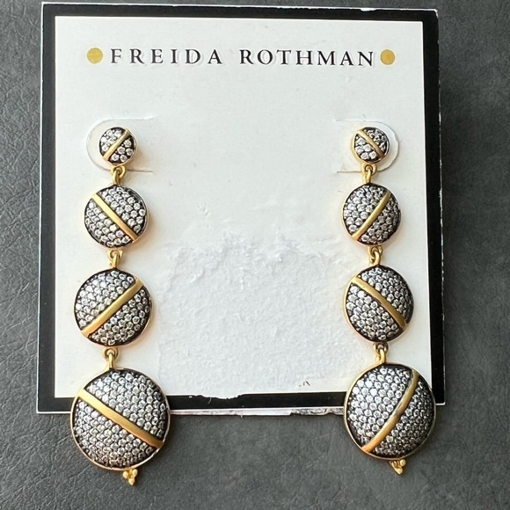 Freida Rothman Sterling Silver & Yellow Gold Drop Earrings NWT